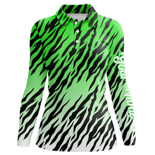 Load image into Gallery viewer, Green tiger stripes pattern Womens golf polo shirts custom golf apparel for ladies, best golf gifts NQS7109
