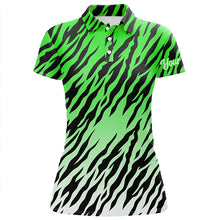 Load image into Gallery viewer, Green tiger stripes pattern Womens golf polo shirts custom golf apparel for ladies, best golf gifts NQS7109