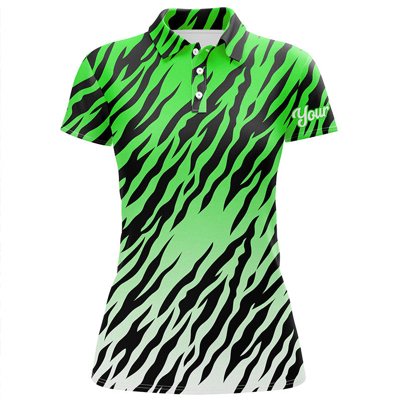 Green tiger stripes pattern Womens golf polo shirts custom golf apparel for ladies, best golf gifts NQS7109