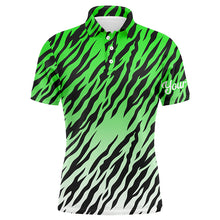 Load image into Gallery viewer, Green tiger stripes pattern Mens golf polo shirts custom golf apparel for men, best golf gifts NQS7109