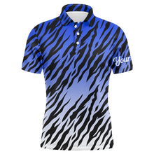 Load image into Gallery viewer, Blue tiger stripes pattern Mens golf polo shirts custom golf apparel for men, best golf gifts NQS7110