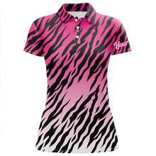 Load image into Gallery viewer, Pink tiger stripes pattern Womens golf polo shirts custom golf apparel for ladies, best golf gifts NQS7111