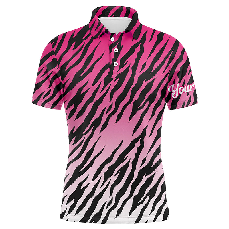 Pink tiger stripes pattern Mens golf polo shirts custom golf apparel for men, best golf gifts NQS7111