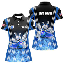 Load image into Gallery viewer, Blue flame bowling polo shirts for women Custom Team girl bowling jerseys, gift for bowlers NQS7237