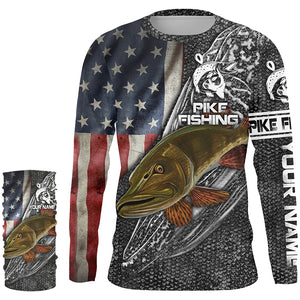Northern Pike Fishing American Flag Custome Name 3D All Over Printed Shirts Personalized Fishing gift NQS339
