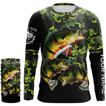 Load image into Gallery viewer, Peacock Bass fishing black green camo custom name sun protection long sleeve fishing shirts NQS3870