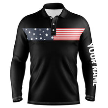 Load image into Gallery viewer, American flag black Mens golf polo shirts custom patriotic golf tops for mens, personalized golf gifts NQS6291