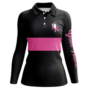 Black and pink Breast Cancer Awareness custom Women golf polo shirt, pink ribbon golf shirts NQS6293