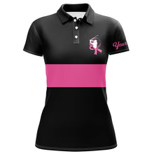 Load image into Gallery viewer, Black and pink Breast Cancer Awareness custom Women golf polo shirt, pink ribbon golf shirts NQS6293