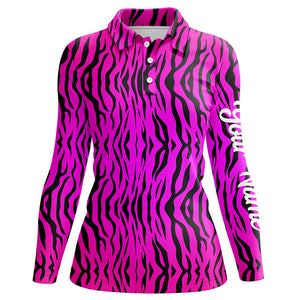 Pink neon tiger stripes background Womens golf polo shirts custom golf shirt for ladies, golf gifts NQS6298