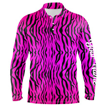 Load image into Gallery viewer, Pink neon tiger stripes background Mens golf polo shirts custom golf shirt for men, best golf gifts NQS6298