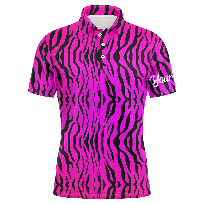 Pink neon tiger stripes background Mens golf polo shirts custom golf shirt for men, best golf gifts NQS6298