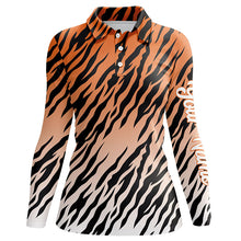 Load image into Gallery viewer, Orange tiger stripes pattern Womens golf polo shirts custom golf shirt for ladies, golf gifts NQS6299