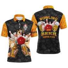 Load image into Gallery viewer, Funny bowling beer skull bowling shirts for men custom name bowling and beer therefore I&#39;m here NQS4478