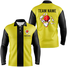 Load image into Gallery viewer, Personalized Yellow Black Retro Bowling Polo Shirts For Men custom vintage bowling team jerseys NQS6981