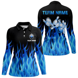 Blue flame Womens bowling polo shirt black Bowling Jerseys Personalized Bowling Team Shirts NQS6982