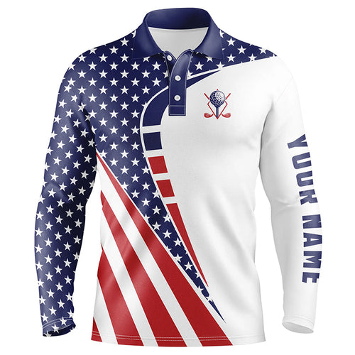 Personalized red, white and blue golf polos shirts for mens custom American flag patriot golf wears NQS7118