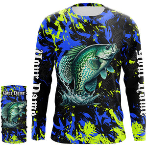 Crappie fishing green blue camo Custom UV protection performance long sleeve fishing shirt jerseys NQS7122
