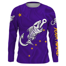 Load image into Gallery viewer, AK purple Fishing Custom Alaska Flag Fish hook skull sun protection fishing shirts for men, women NQS3388