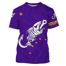 Load image into Gallery viewer, AK purple Fishing Custom Alaska Flag Fish hook skull sun protection fishing shirts for men, women NQS3388