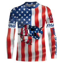 Load image into Gallery viewer, Fish skeleton reaper American flag custom name sun protection long sleeve fishing shirts jerseys NQS3871