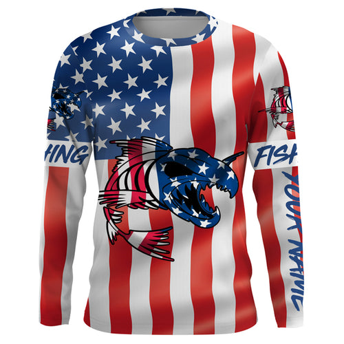 Fish skeleton reaper American flag custom name sun protection long sleeve fishing shirts jerseys NQS3871