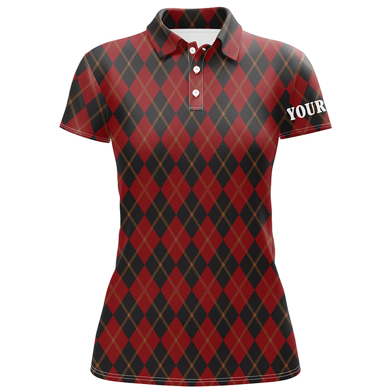 Black and red flat argyle pattern Womens golf polo shirts custom best ladies golf wear, golfing gifts NQS6526