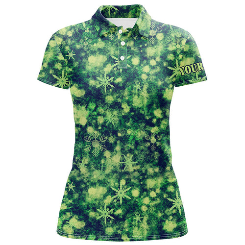 Green Christmas pattern Womens golf polo shirts custom best ladies golf wear, golfing gifts NQS6527