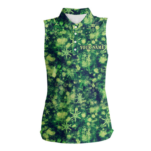Green Christmas pattern Womens sleeveless polos shirt custom best ladies golf wear, golfing gifts NQS6527