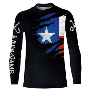 TX fishing fish on black Texas flag Customize name long sleeves fishing shirts NQS1582