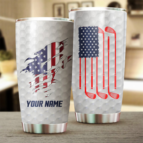 American flag 4th July golf tumbler Custom name Stainless Steel Tumbler Cup - personalized golf gifts NQS3423