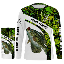 Load image into Gallery viewer, Crappie fishing Green Camo UV protection Customize name long sleeves fishing shirts, gift for fisherman NQS802