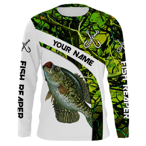 Crappie fishing Green Camo UV protection Customize name long sleeves fishing shirts, gift for fisherman NQS802
