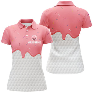 Women golf polo shirts custom pink Ice Cream Melting On Golf Ball, golf gifts for ladies NQS6995