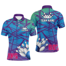 Load image into Gallery viewer, Personalized Men polo Bowling Shirt blue purple camo Bowling Jerseys, Personalized Bowling Team Shirts NQS6996