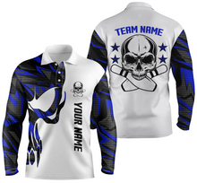Load image into Gallery viewer, Blue white personalized bowling shirt for men – custom name design side view