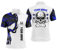 Load image into Gallery viewer, Custom Blue white bowling shirt for men – personalized team jersey front view