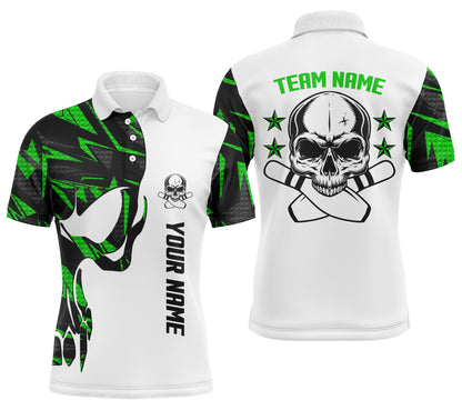 Custom Green white bowling shirt for men – personalized team jersey front view