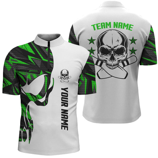 Custom Green white bowling shirt for men – personalized team jersey front view