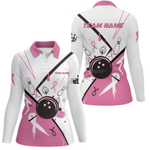 Load image into Gallery viewer, Pink ribbon breast cancer awareness bowling jerseys Custom Team Bowling Polo Shirt For Women | White NQS7245