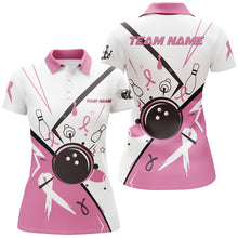 Load image into Gallery viewer, Pink ribbon breast cancer awareness bowling jerseys Custom Team Bowling Polo Shirt For Women | White NQS7245