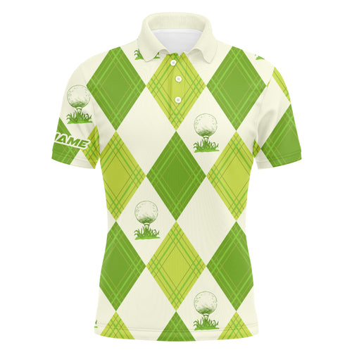 Mens polo golf tops custom name green pattern shirts personalized gifts for golf lovers NQS3430