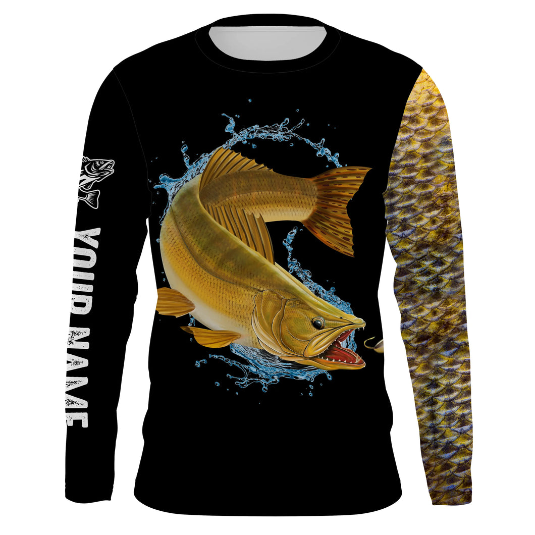 Walleye fishing yellow scales Customize name long sleeves performance fishing shirt for men, women, Kid NQS950