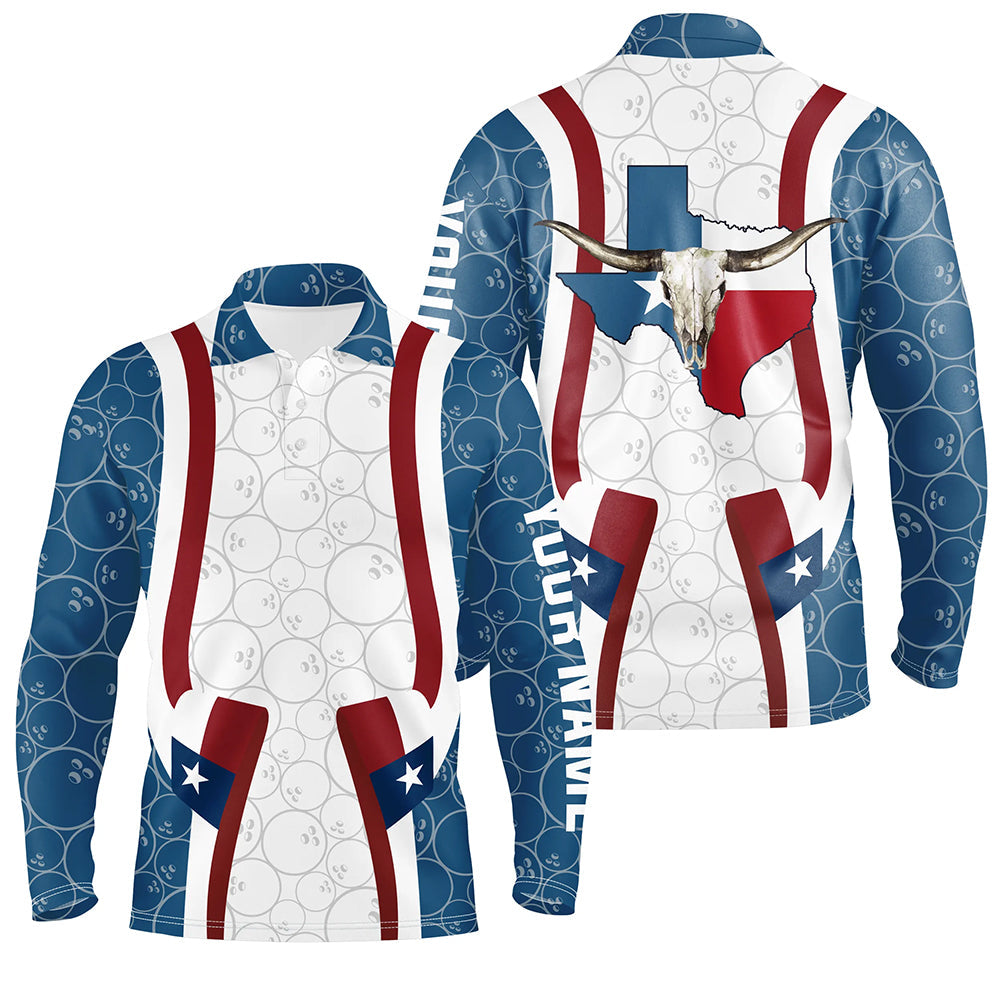 Texas Flag Longhorn Bowling Shirts For Men Bowling Team League Jersey Custom Bowling Polo Shirts NQS6537