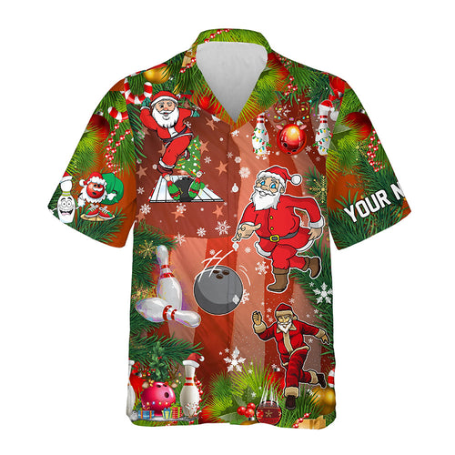 Personalized 3D bowling hawaiian shirts Custom American flag Santa Christmas Team button up shirts NQS6540