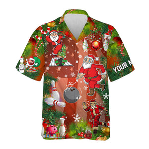 Personalized 3D bowling hawaiian shirts Custom American flag Santa Christmas Team button up shirts NQS6540