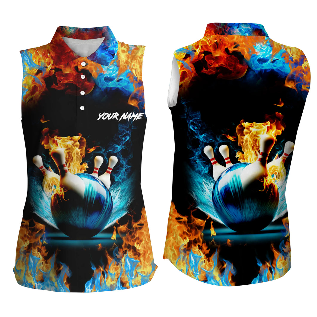 Water fire background custom name Sleeveless polo bowling polo shirts for women, team bowling jerseys NQS4705