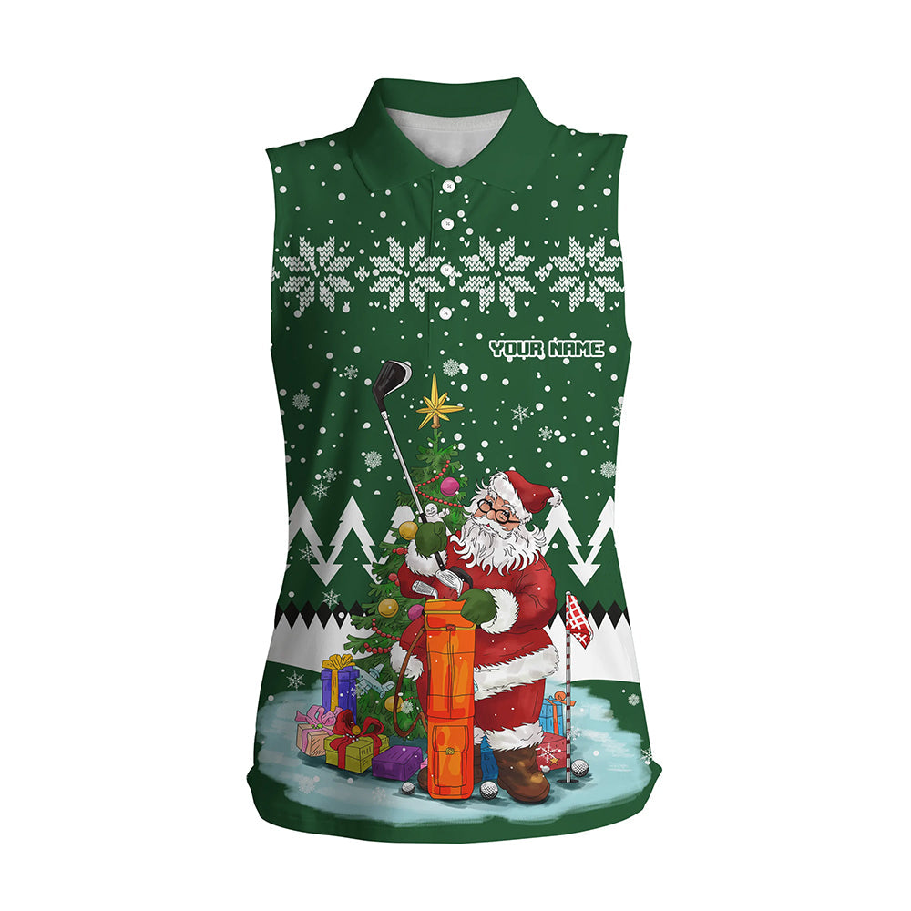Ugly Christmas green argyle pattern golf custom Womens sleeveless polos Santa Golfer Christmas gift NQS6542
