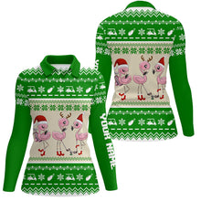 Load image into Gallery viewer, Funny ugly Christmas golf shirts custom green women golf polos Flamingo golf friend Christmas gifts NQS6819