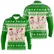 Load image into Gallery viewer, Funny ugly Christmas golf shirts custom green Mens golf polo shirt Flamingo golf friend Christmas gift NQS6819